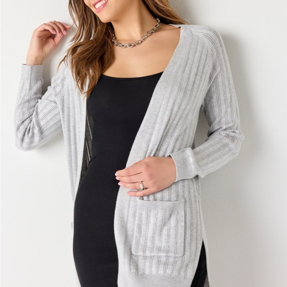 Women's Gray Open-Front Sweater